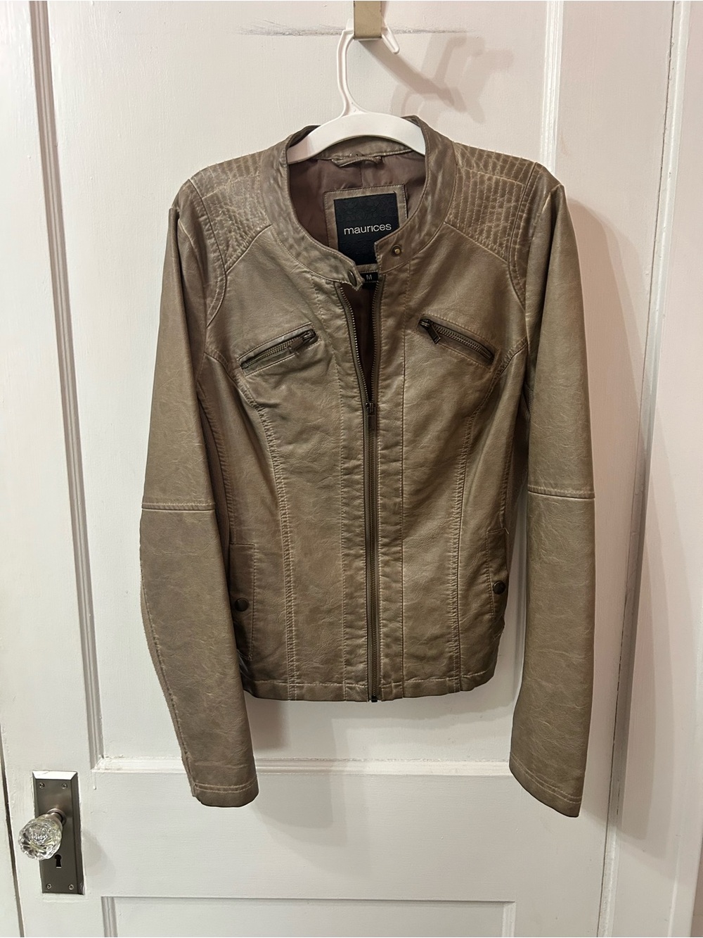Maurices Olive-Taupe Faux Leather Moto Jacket